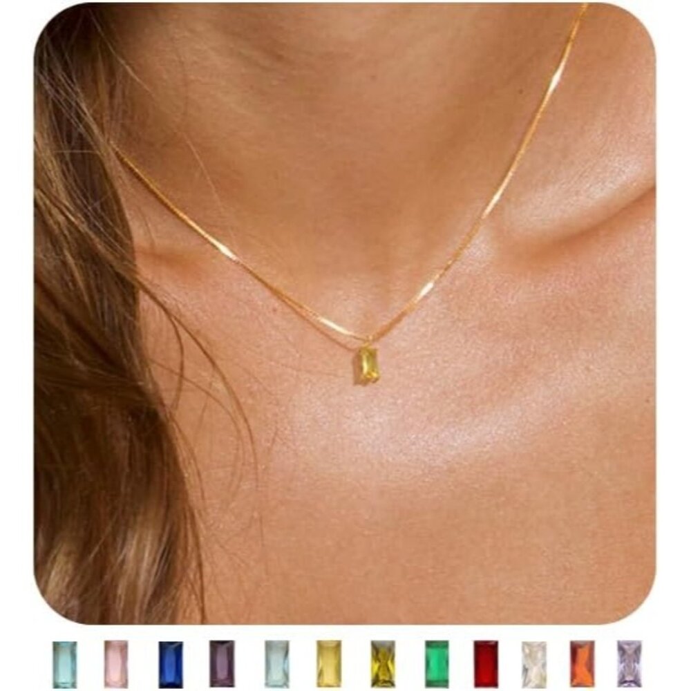 Women Citrine Birthstone Gold Blue Green Cubic Zirconia Pendant Gift Jewelry